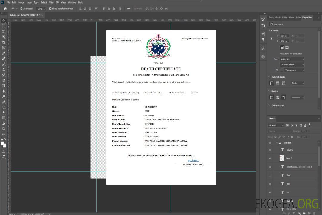 Modèle Word et PDF de certificat de décès des Samoa template Modèle Word et PDF de certificat de décès des Samoa template